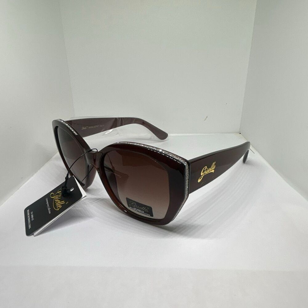 Giselle Oversized Brown Sunglasses UV400 Glam Rhinestone Accent